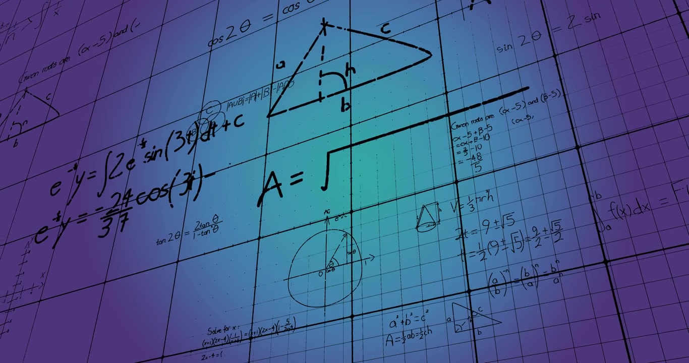 Animation of mathematical equations over blue background