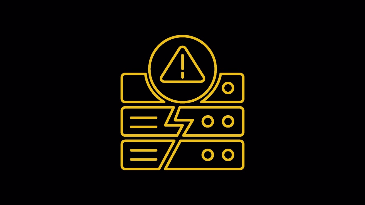 Animated Icon of Server Rack Failure with Warning Sign