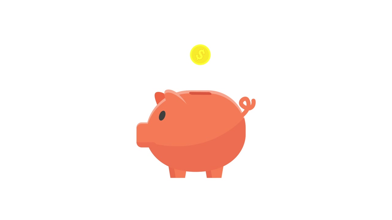 Animated Piggy Bank with Coins Falling for Savings Concept