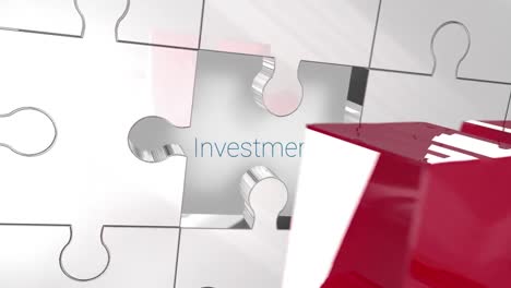 Key unlocking red piece of puzzle showing investment