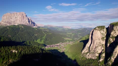 italian alps with lush green landscape in val gardena, northern italy