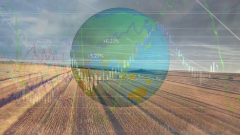 animation of data processing over globe and landscape