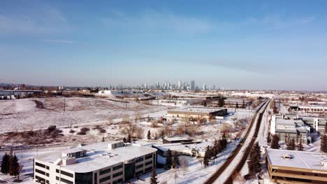 calgary downtown on a sunny winter day with a blue sky, covered in snow