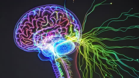 Colorful 3D Rendering of the Human Brain and Nervous System