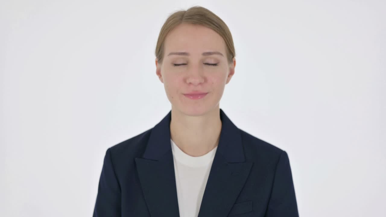 Agree Young Businesswoman Shaking Head on White Background