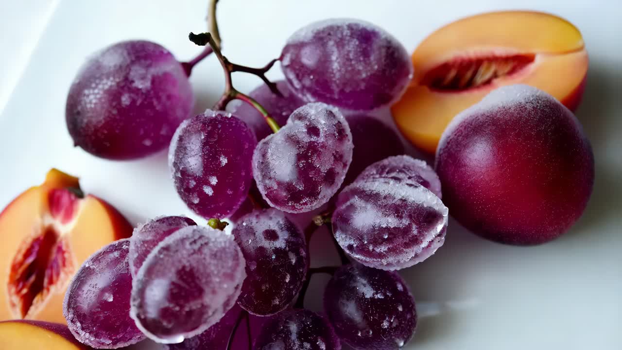 uvas y melocotones congelados