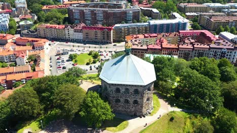 colorful city and old swedish architecture in gotenborg, sweden - aerial shot