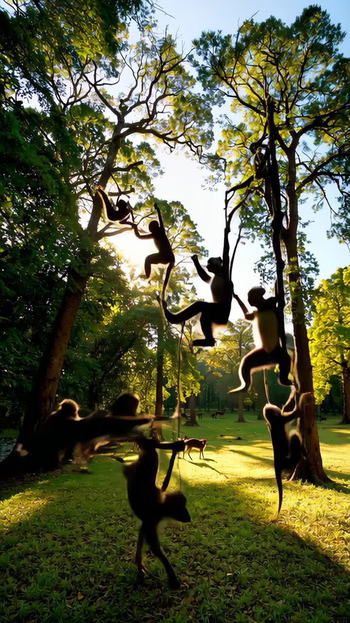 Monkeys and Deers in a Lush Forest