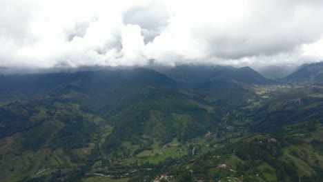 aerial approach to cocora valley’s towering wax palms surrounded by rolling hills and greenery