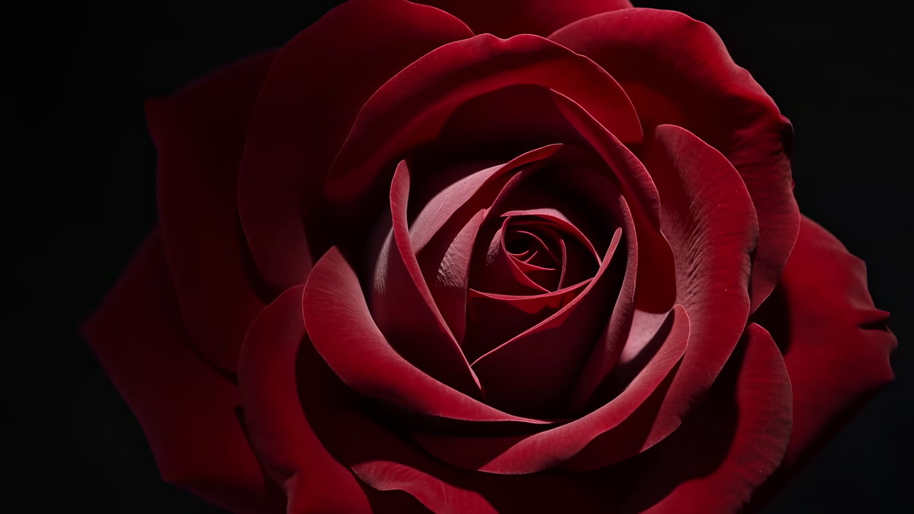 Closeup Red Rose Petals Reveal Velvet Layers, Dramatic Lowkey Lighting, Moody Studio Backdrop, Ideal