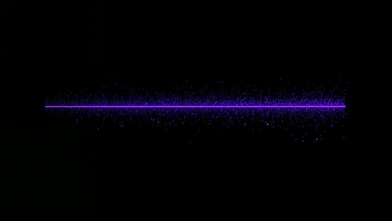 Pulsing purple waveform line responding to audio cue on black canvas, making spikes and halos