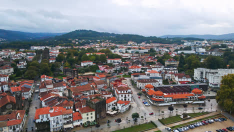 Stunning-aerial-4K-drone-footage-of-a-village---Ponte-de-Lima,-Portugal