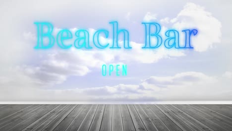 Beach-bar-sign-in-blue-neon-on-cloudy-sky-background