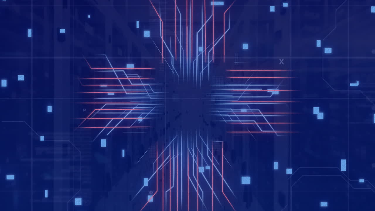 Animation of circuit board and data processing over computer servers