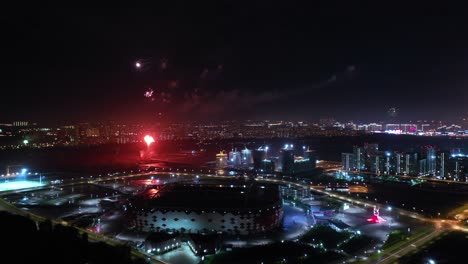 moscow at night. festive fireworks over the night city.