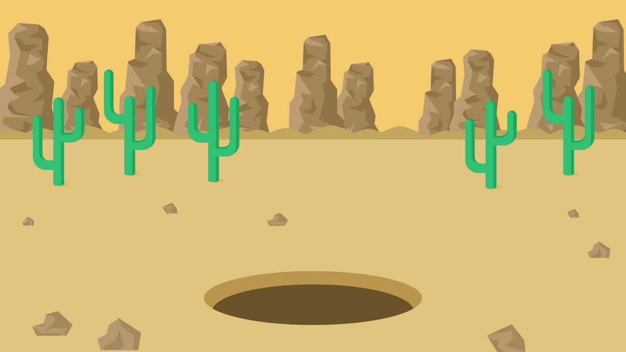 비즈니스 여성은 구에 떨어집니다. 사막의 배경. 위험 개념. 평평한 스타일의 루프 일러스트레이션.