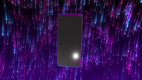 animación de un teléfono inteligente con pantalla en blanco sobre un fondo de luces brillantes
