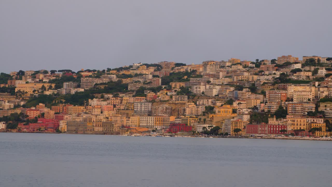 aerial panoramic view of Posillipo Naples with ancient house laid on coastline of the gulf of Naples