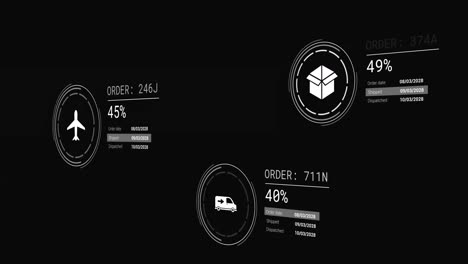 animation of icons with data processing on black background