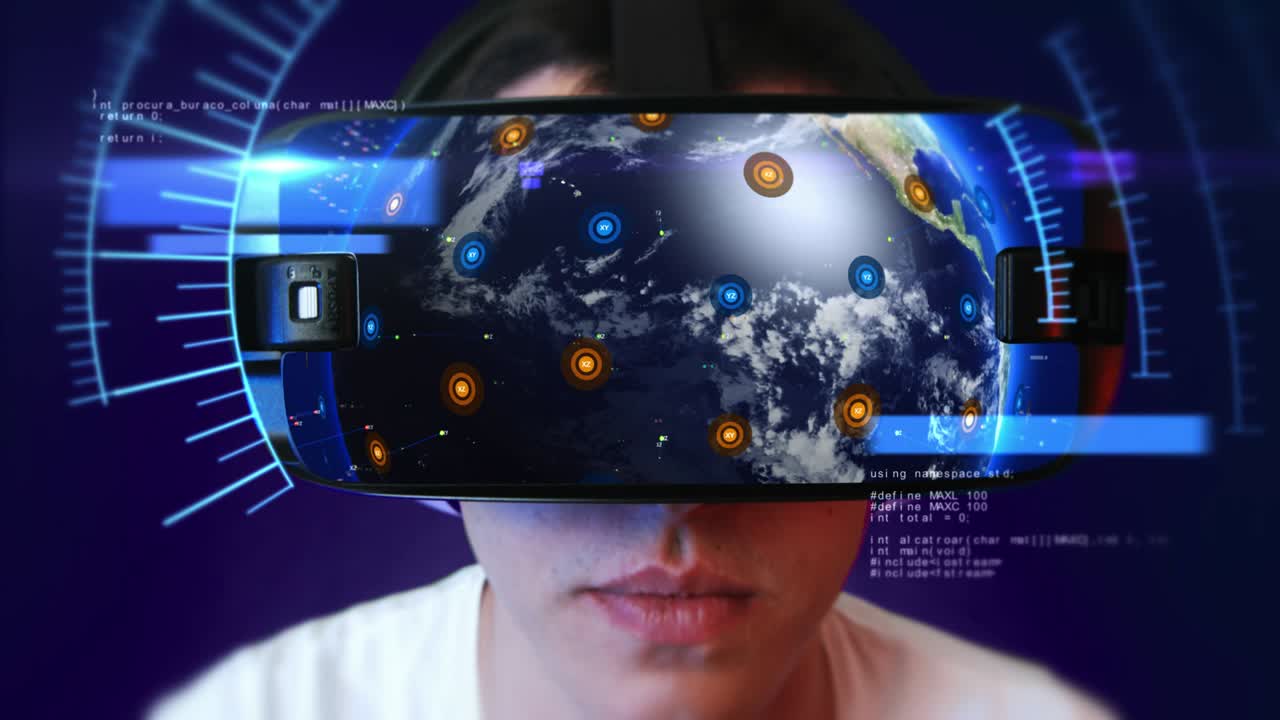 un joven con auriculares vr y experimentando la realidad virtual.