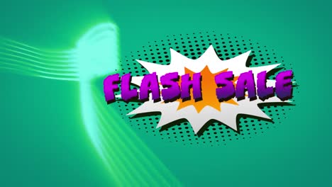 venta flash texto sobre burbuja de habla retro contra ondas digitales en fondo verde