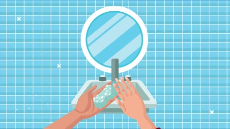 global handwashing animation with hands in bathroom