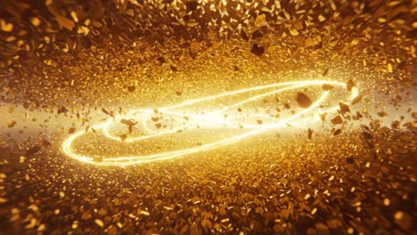 a mesmerizing display of swirling golden particles captured in a captivating visual scene, showcasing a dynamic interplay of light and texture in a vibrant environment