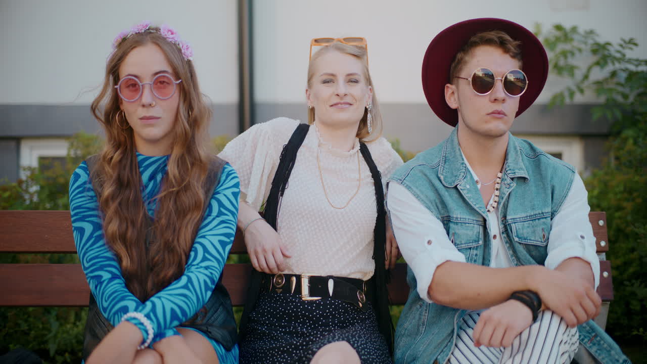 친구 들 이 야외 에서 여름 을 즐기고 있다