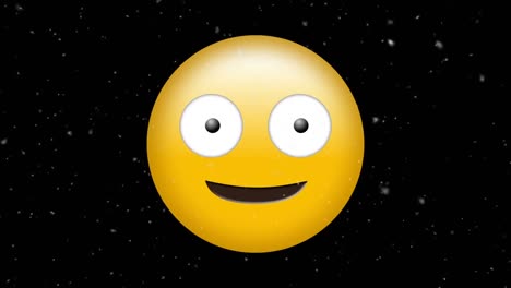 Digital-animation-of-silly-face-emoji-against-multiple-white-particles-floating-on-black-background