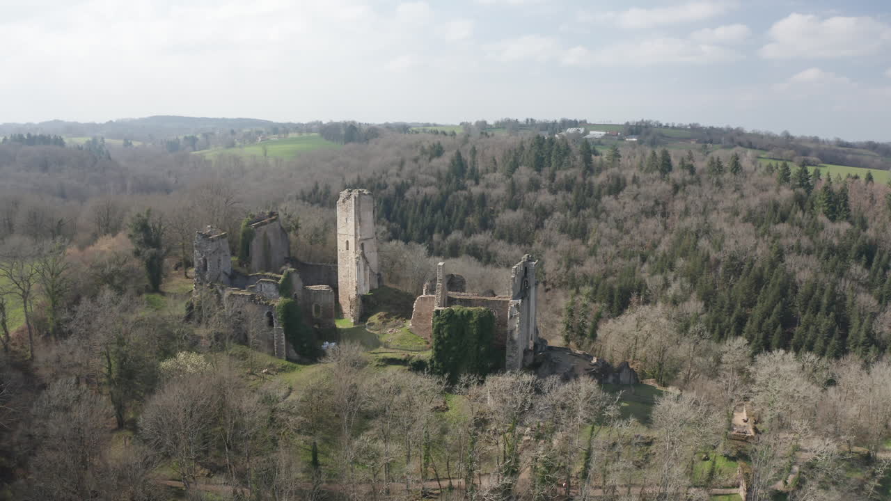 imágenes aéreas de las ruinas del castillo de chalucet en haute vienne, francia