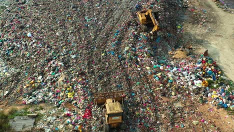 a massive landfill site with unsorted wastes, highlighting critical issues of environmental sustainability, microplastic pollution and devastating impacts of global warming and climate change