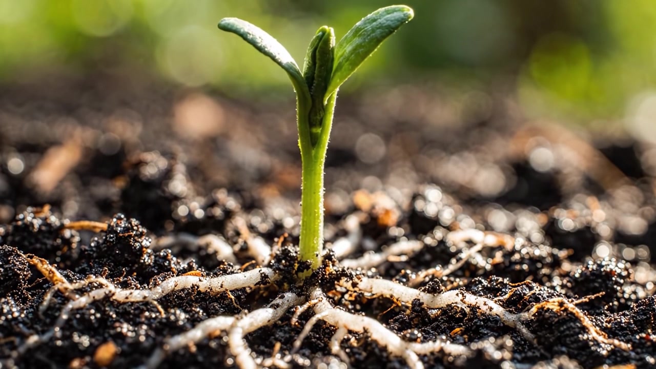La transformación de una plántula: presenciando el milagro de la naturaleza desde un pequeño brote hasta una planta próspera con raíces profundas en el suelo rico en nutrientes.