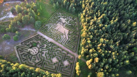 deer-shaped maze green garden, aerial view