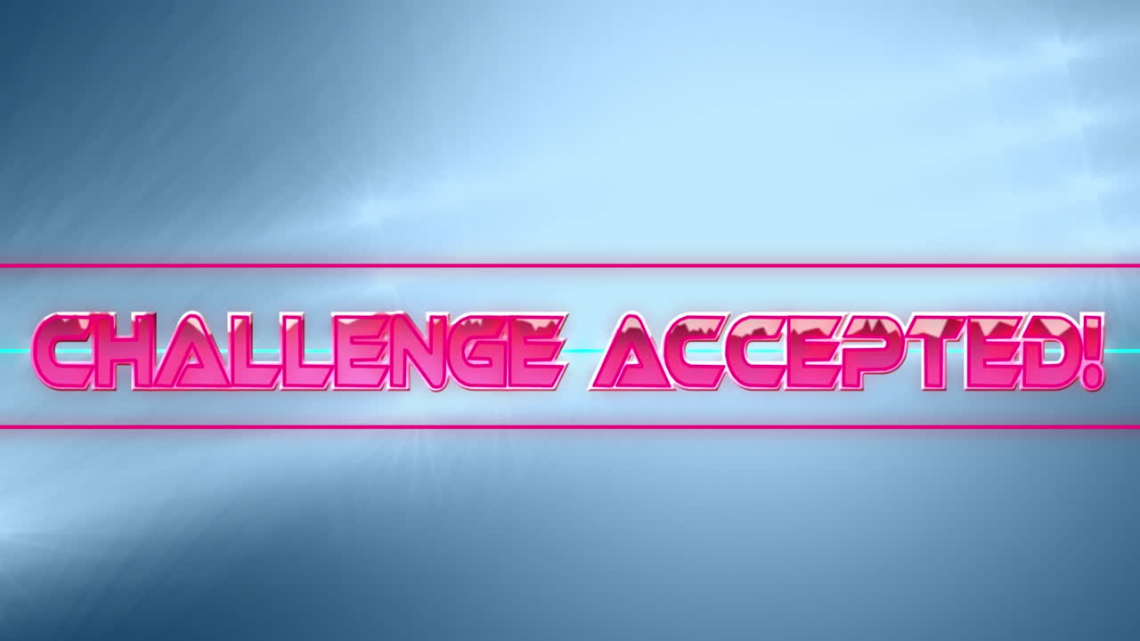 Challenge accepted text over neon banner against spots of light on blue background