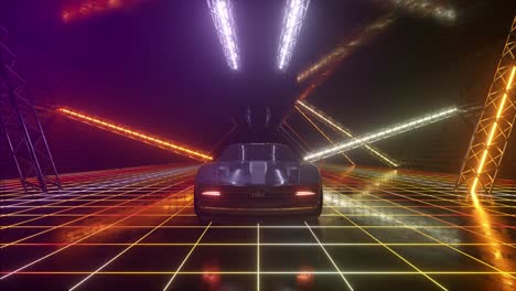 futuristic car in a neon cyberpunk tunnel