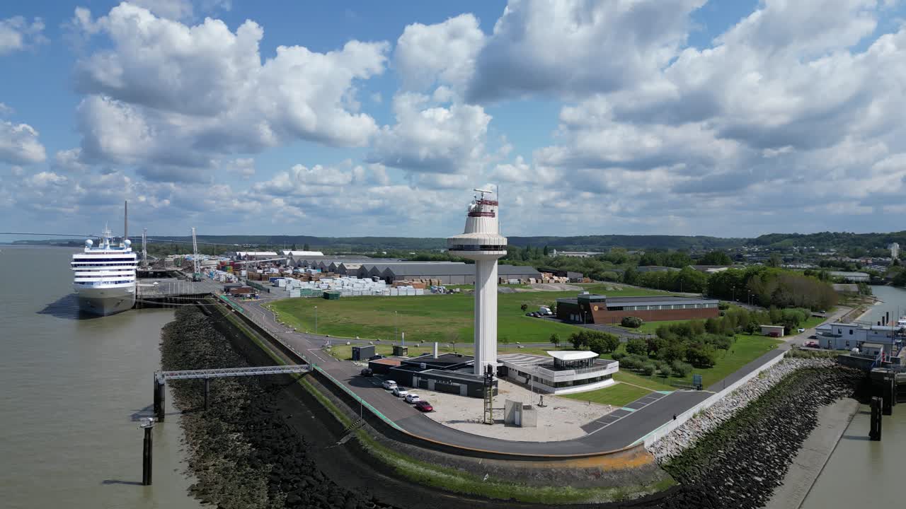 France, Calvados, Seine estuary, Pays d'Auge, Honfleur, radar tower summer drone aerial