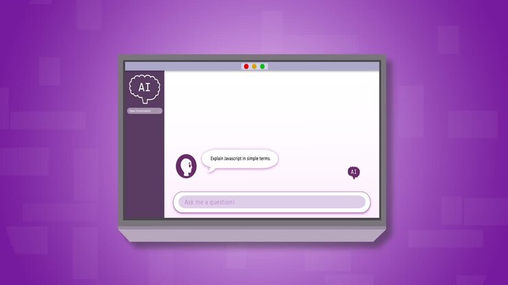 Animation of digital screen with ai chat on purple background
