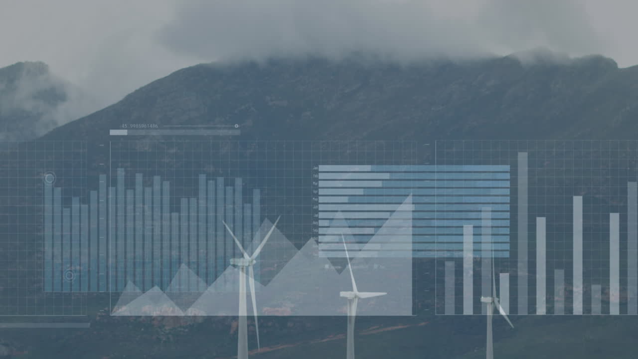 풍력 터빈을 통해 금융 데이터 처리의 애니메이션