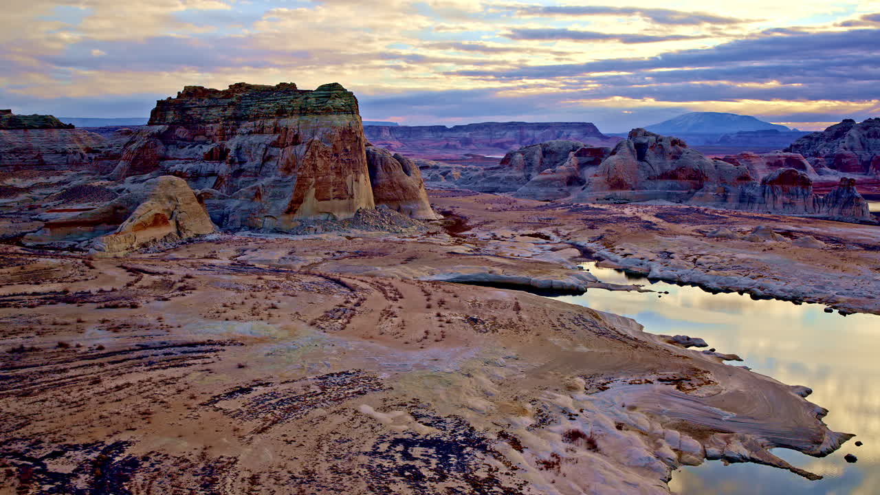 Drone shot of surreal desert and red rock landscape near Lake Powell