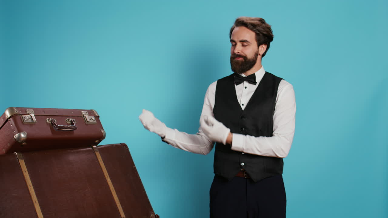 el empleado del hotel presenta el lado izquierdo