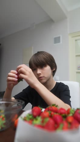 boy picking strawberries