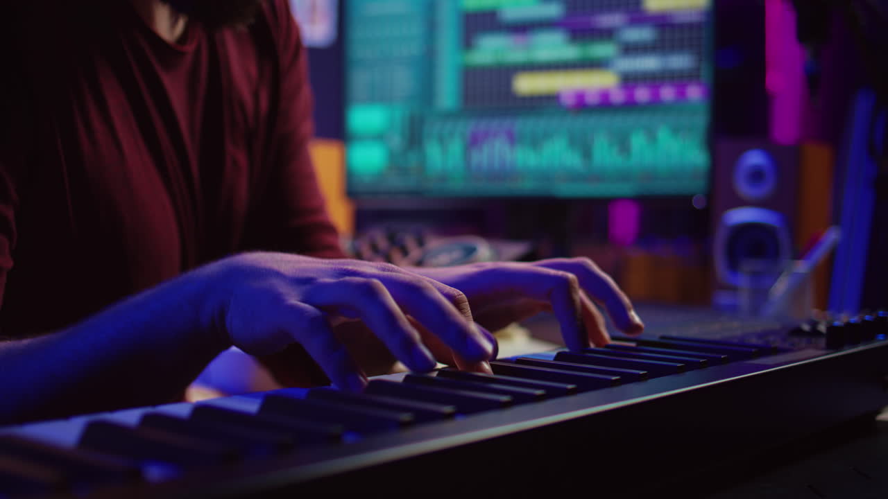 ingeniero de audio grabando piano teclado instrumentos notas y voces