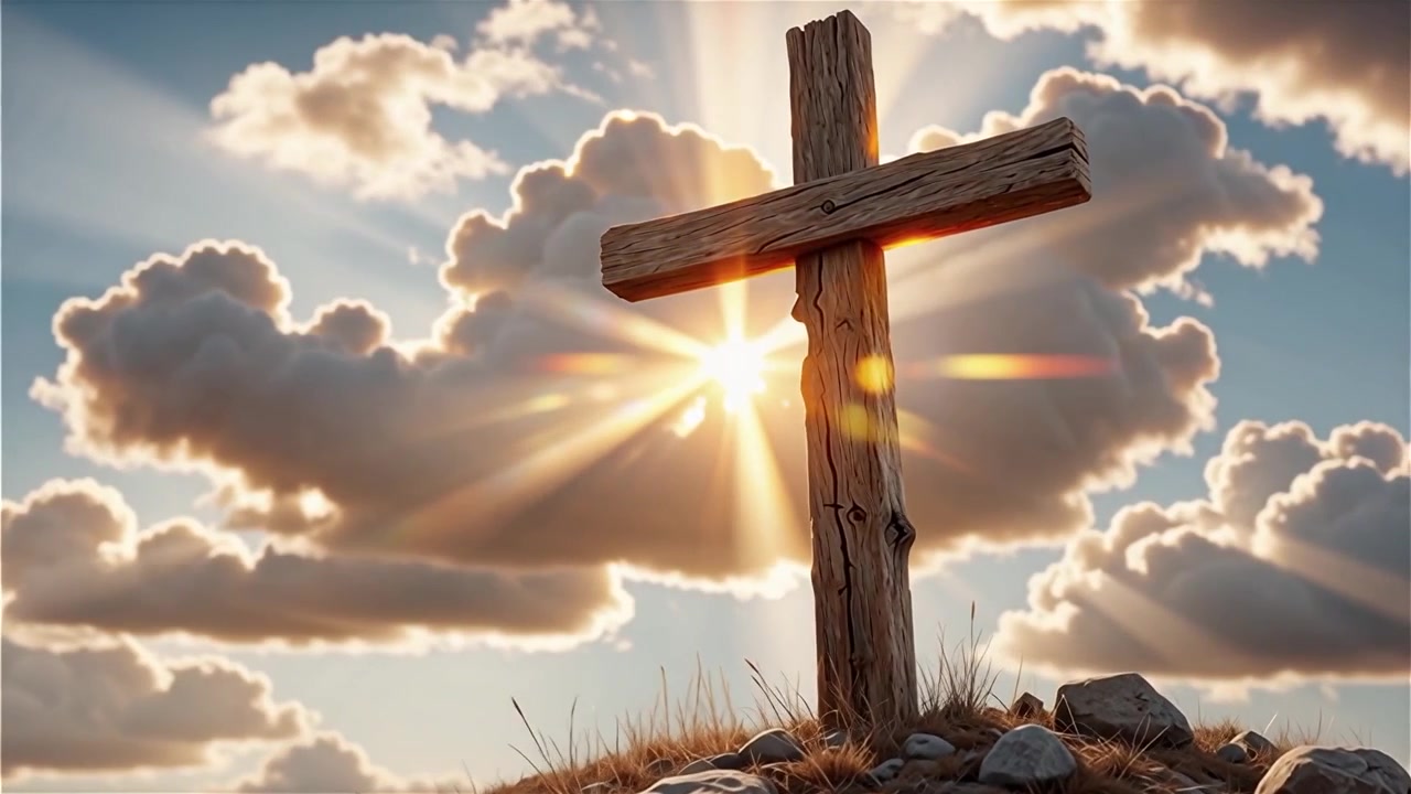 Croce Cristiana Luce Celestiale Sfondo per il Culto.