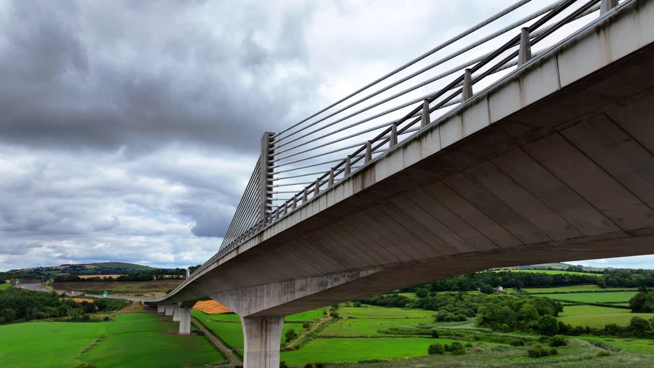 Ireland Epic Locations close up drone view of suspension bridge spanning the River Barrow
