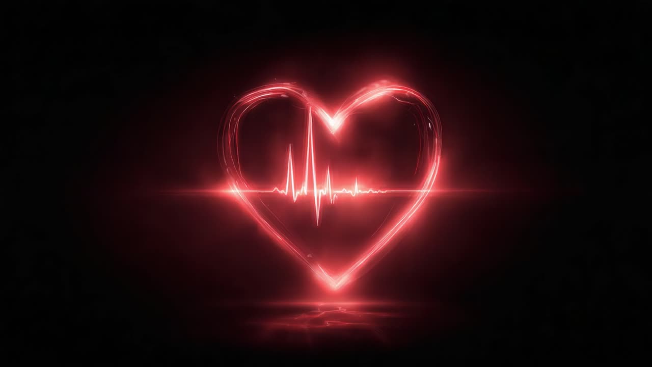 A Vibrant Heartbeat Symbol Illuminated in Red with a Glowing EKG Line: An Artistic Representation of Life and Emotion