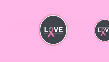 Animation-of-multiple-pink-ribbon-logo-and-love-text-appearing-on-pink-background