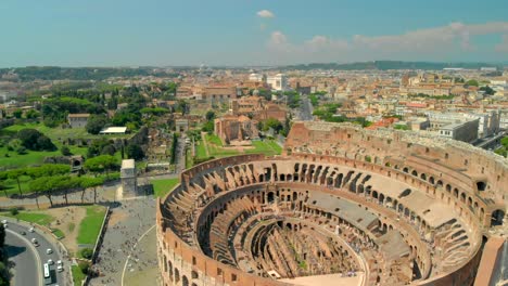 aerial of the colosseum in rome, italy