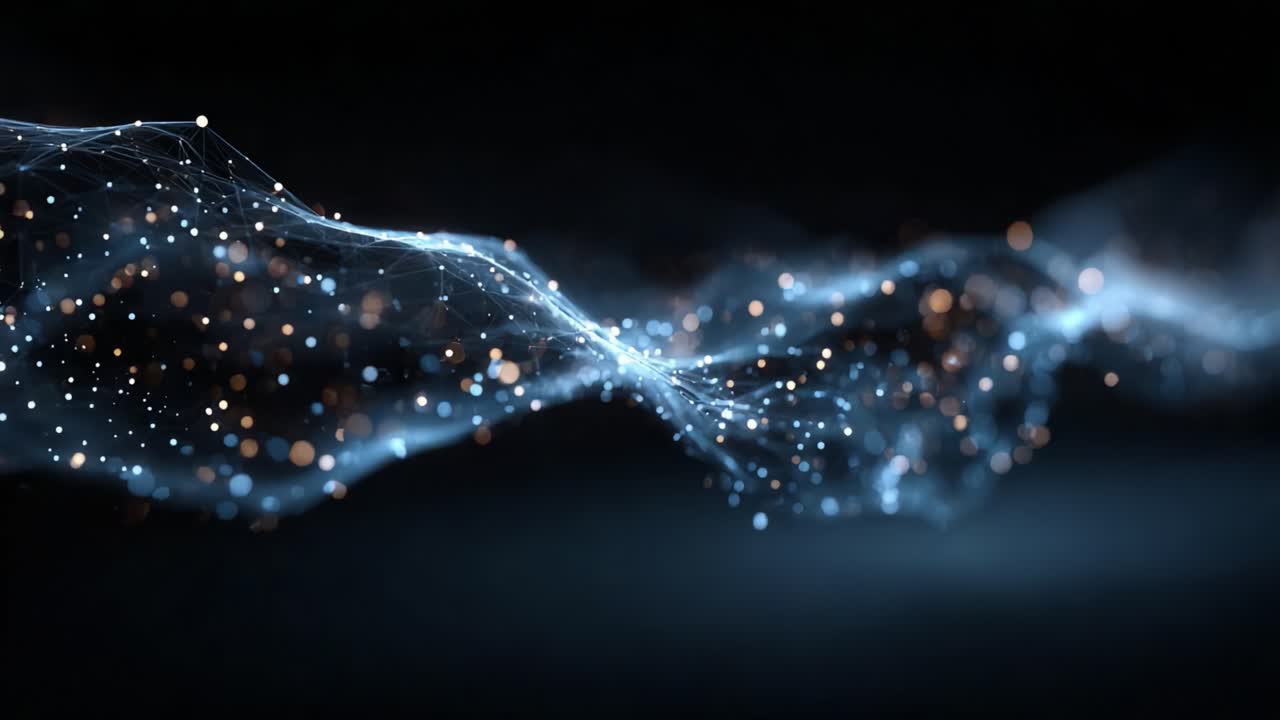 A Stunning Visual Display of Abstract Particles and Light, Comprising a Beautiful Flowing Network of Energetic Lines and Dazzling Points of Color in a Dark Atmosphere