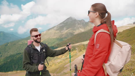 couple hiking in mountains