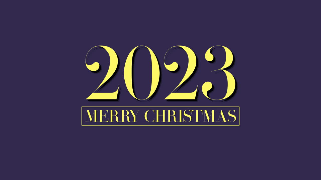 2023 e Buon Natale con glitter svolazzanti su sfondo sfumato viola